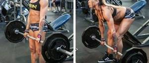 Deadlift with a barbell for girls, dumbbells, elastic band. Technique of execution on straight, bent legs